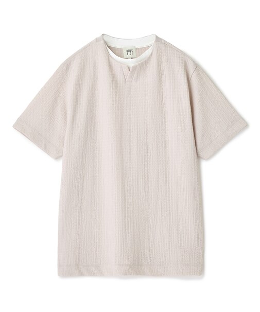 フェイクレイヤードキーネック半袖Tシャツ