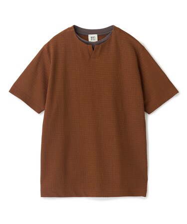 フェイクレイヤードキーネック半袖Tシャツ