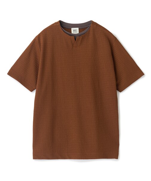 フェイクレイヤードキーネック半袖Tシャツ