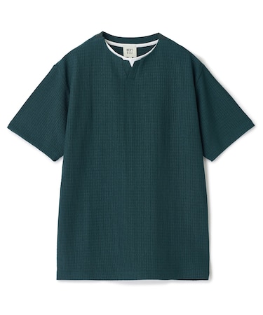 フェイクレイヤードキーネック半袖Tシャツ