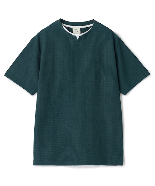 フェイクレイヤードキーネック半袖Tシャツ