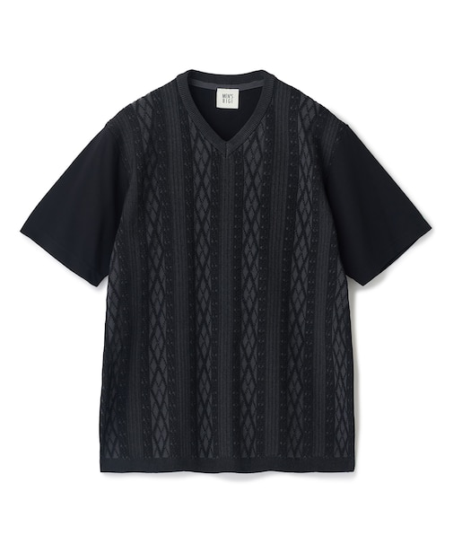アラン調 ニットコンビTシャツ