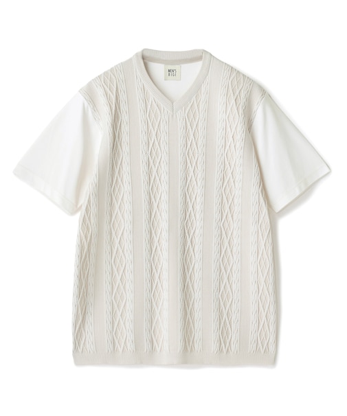 アラン調 ニットコンビTシャツ