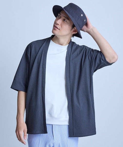 【WEB限定】シア―5分袖ボタンレスカーディガン＜ストレッチ・ハンドウォッシャブル・接触冷感・通気性＞
