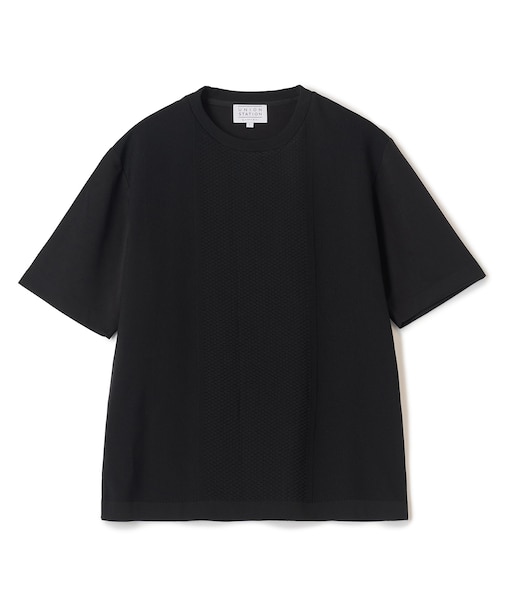 ニット×ポンチコンビハーフスリーブTシャツ＜ストレッチ・マシンウォッシャブル＞