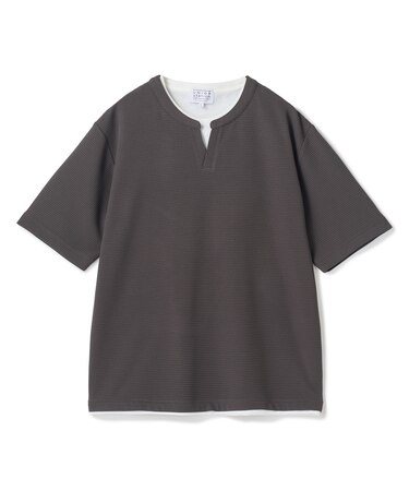 ミニワッフルキーネックレイヤードTシャツ