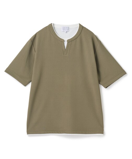 ミニワッフルキーネックレイヤードTシャツ