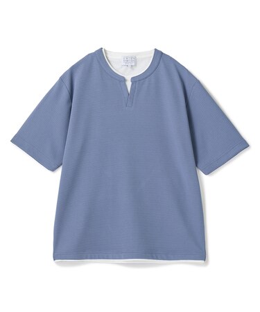 ミニワッフルキーネックレイヤードTシャツ