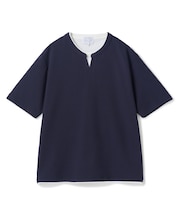 ミニワッフルキーネックレイヤードTシャツ