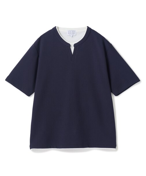 ミニワッフルキーネックレイヤードTシャツ