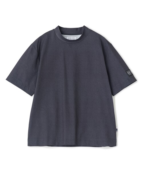 ドットメッシュプリントモックネックTシャツ＜ストレッチ・軽量