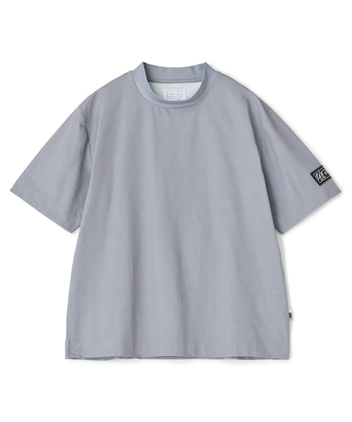 ドットメッシュプリントモックネックTシャツ＜ストレッチ・軽量