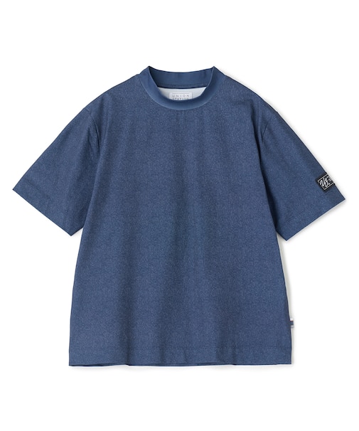ドットメッシュプリントモックネックTシャツ<ストレッチ・軽量・ハンドウォッシャブル・通気性>