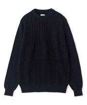 カシミヤ混 パッチワーク風クルーネックニット