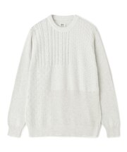 カシミヤ混 パッチワーク風クルーネックニット