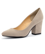 クッション入り チャンキーヒールスエードパンプス【8cmヒール】(5400)