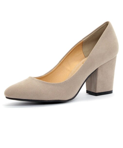 クッション入り チャンキーヒールスエードパンプス【8cmヒール】(5400)