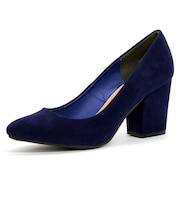 クッション入り チャンキーヒールスエードパンプス【8cmヒール】(5400)