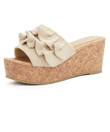 クッション入り 厚底ウェッジソールフリルサボサンダル【7cm】(5528)