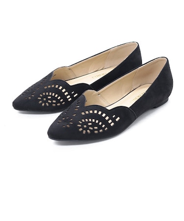 カットワークフラットパンプス【0.7cmヒール】(5574)