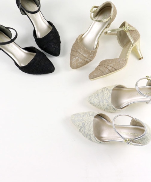 ストラップレースパンプス【7cmヒール】 (1201)