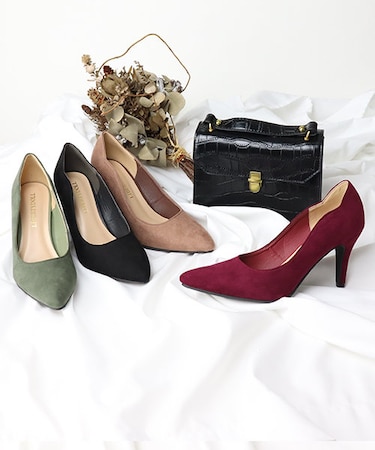 デザインカットスエードパンプス【8cmヒール】 (1141)