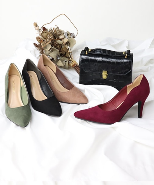 デザインカットスエードパンプス【8cmヒール】 (1141)