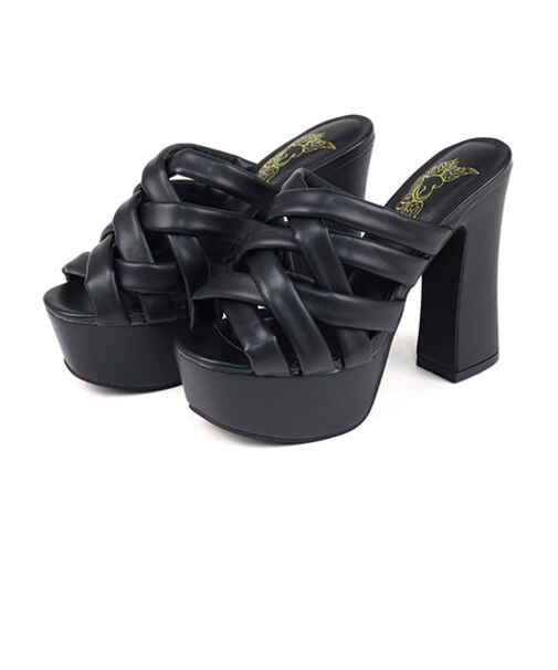 クッション入り 厚底編み込みミュールサンダル【12.5cmヒール】 (1549)