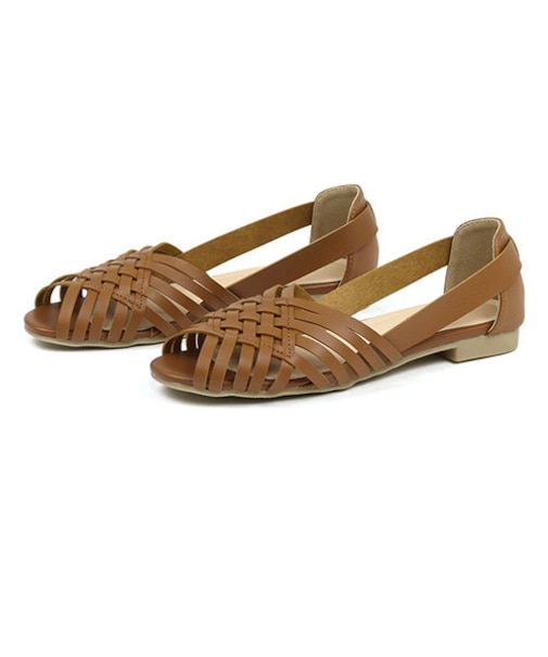 軽量 オープントゥクロスメッシュフラットサンダル (1147)