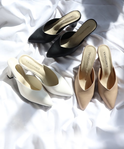 ★新色登場★クッション入り Vカットミュールパンプス【7cm】(5439-1)