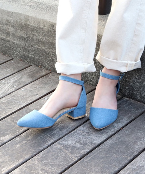 クッション入り セパレートストラップフラットパンプス【3.5cmヒール】 (5391-3)