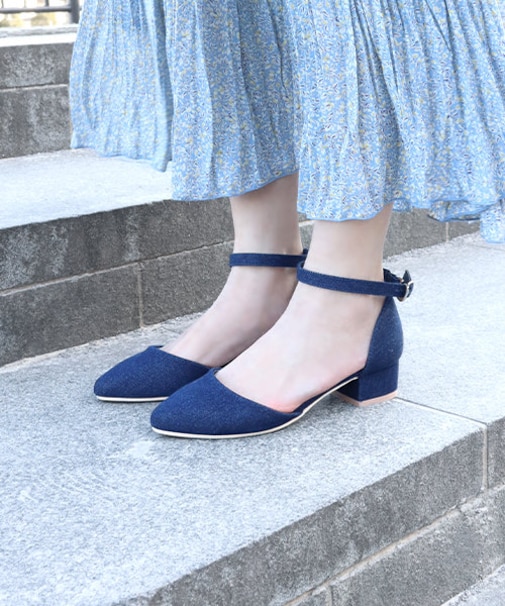 クッション入り セパレートストラップフラットパンプス【3.5cmヒール】 (5391-3)