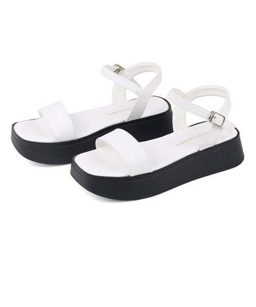 超軽量 厚底スクエアストラップサンダル【3.5cmヒール】(4126)