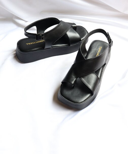 超軽量 厚底スクエアクロストングサンダル【3.5cmヒール】(4127)