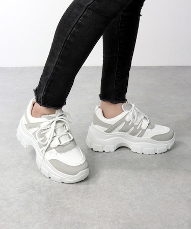 軽量/クッション入り 厚底ダッドスニーカー【6.5cmヒール】(1557)