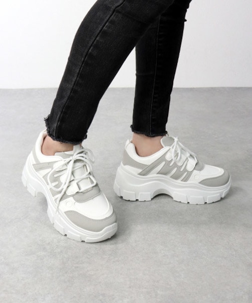 軽量/クッション入り 厚底ダッドスニーカー【6.5cmヒール】(1557)
