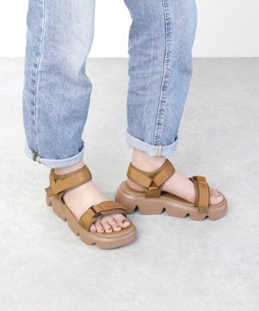 超軽量 厚底ベルクロスポーツサンダル【5cmヒール】(4116)