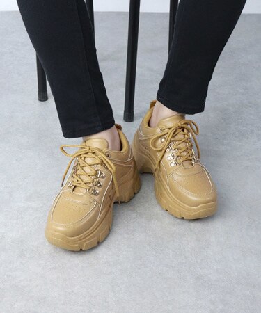 軽量/クッション入り 厚底ダッドスニーカー【6.5cmヒール】(1555)