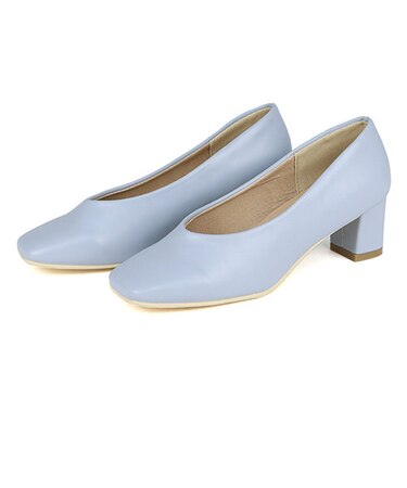 スクェアトゥＶカットパンプス PUレザー【5cmヒール】(1136-1)