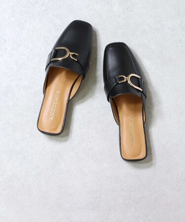 スクエアアシメビットローファーミュールサンダル【2cmヒール】(3031)