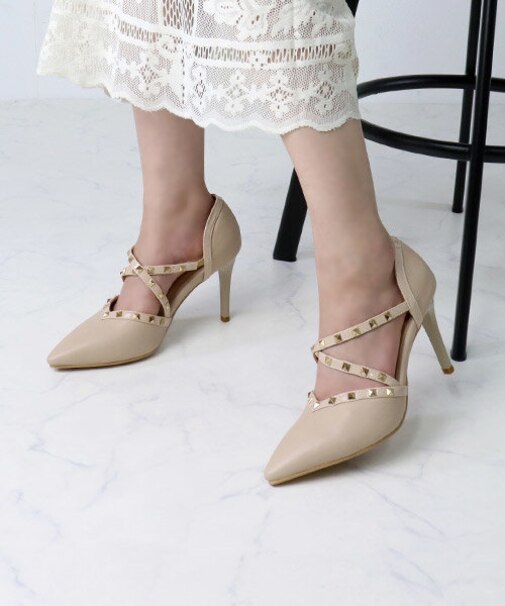 スタッズクロスセパレートパンプス【9.5cmヒール】(1165)