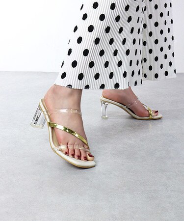 アシメストラップクリアヒールサンダル (4134)