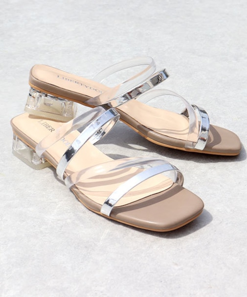 4連コードクリアヒールサンダル (4131)