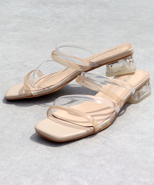 4連コードクリアヒールサンダル (4131)