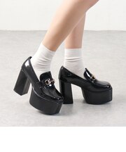 ローファー レディース 厚底 10.5cmヒール ビット パンプス レザー 合成皮革 スクエアトゥ 黒 ブラック アイボリー (1635)