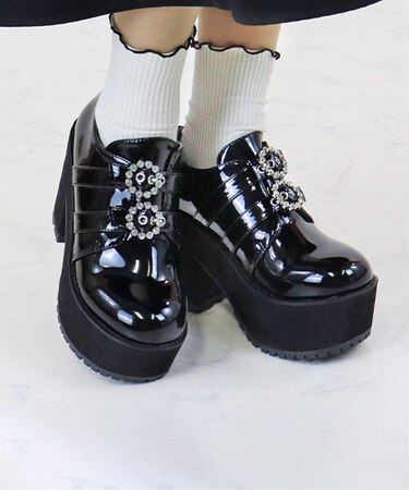 リングビジュー付きダブルベルトブーティーパンプス (1613)