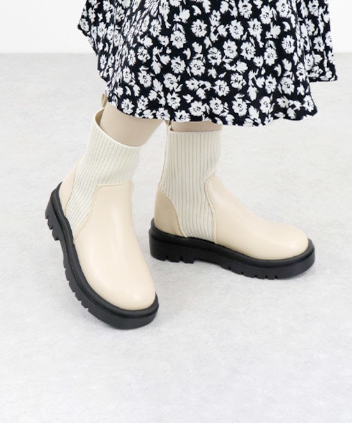 リブニットコンビデザインブーツ (9122)