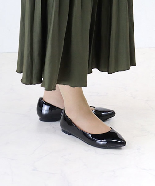 ポインテッドトゥ 4E フラットヒールパンプス (1185)