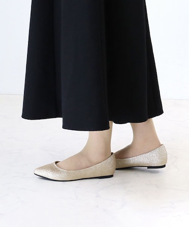 ポインテッドトゥ 4E フラットヒールパンプス (1185)