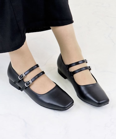 スクエアWトゥストラップパンプス (1190)